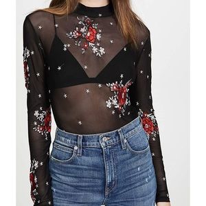 MINKPINK Embroidered mesh long sleeve top